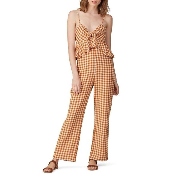 Saylor Jumpsuit Women Medium Orange White Bohemian Wide Leg Western Gingham RTR - Picture 9 of 15